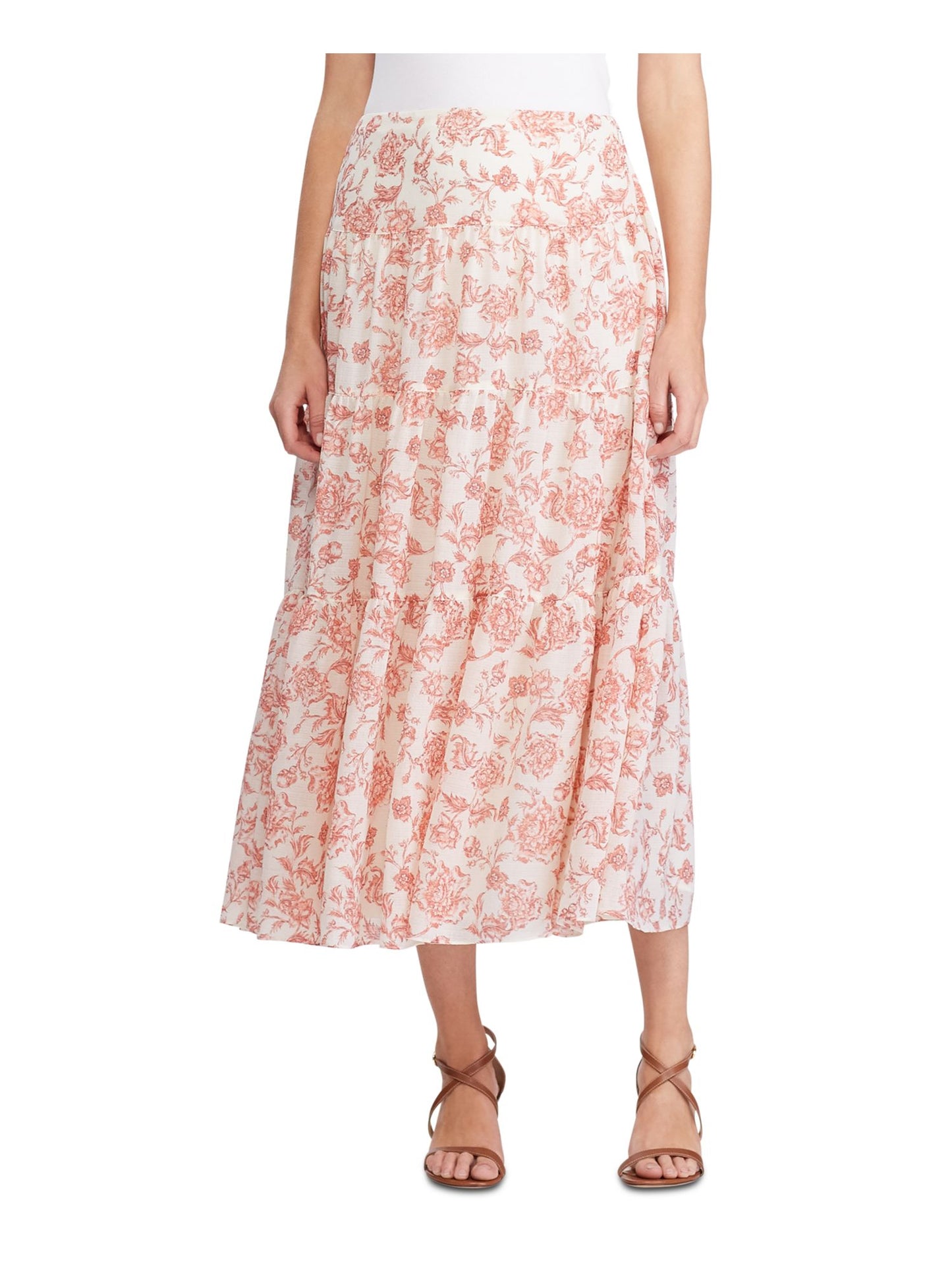 Ralph Lauren Women's Floral Tea Length Knife Pleated Skirt Pink Size 6