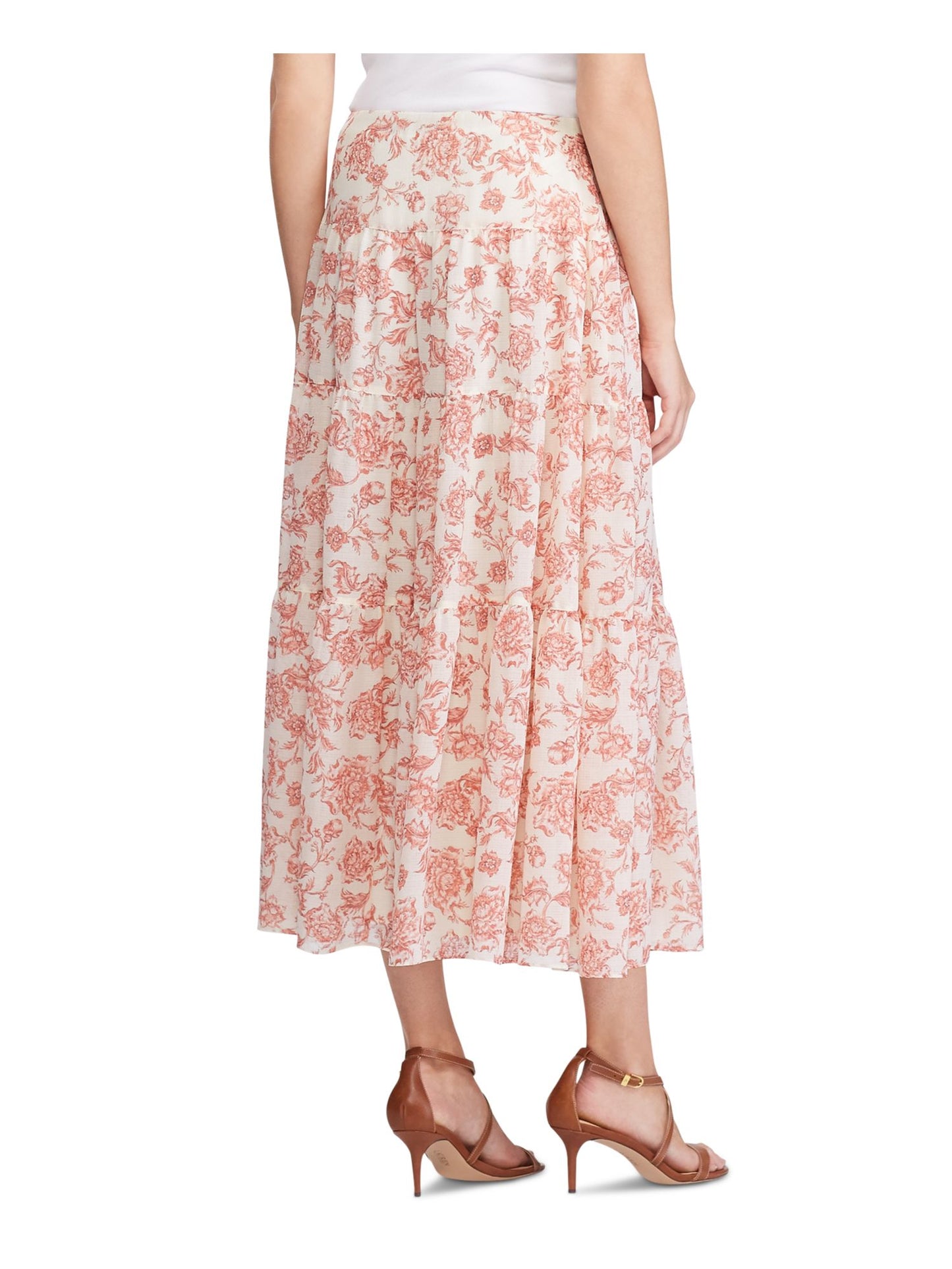 Ralph Lauren Women's Floral Tea Length Knife Pleated Skirt Pink Size 6