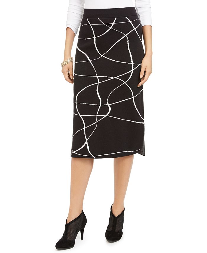 Alfani Women's Printed Sweater Skirt Black Size Small