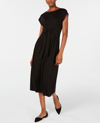 Eileen Fisher Women's Tie Waist MIDI Dress Black Size Petite Small