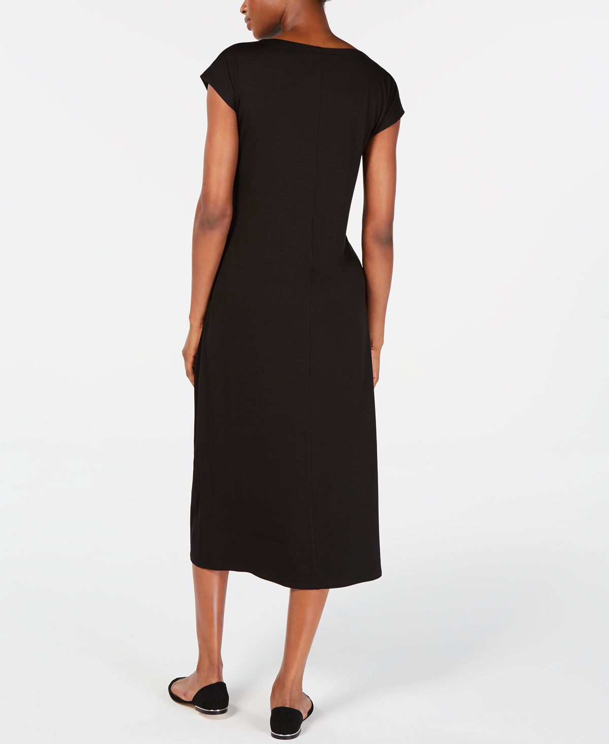 Eileen Fisher Women's Tie Waist MIDI Dress Black Size Petite Small