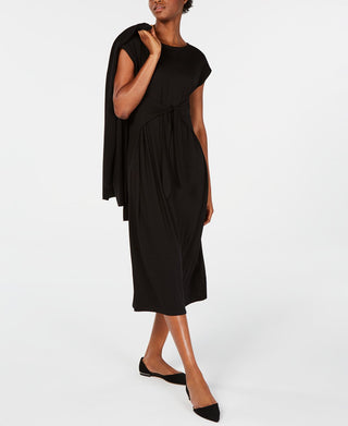 Eileen Fisher Women's Tie Waist MIDI Dress Black Size Petite Small