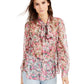 INC International Concepts Women's Sheer Floral Long Sleeve Blouse Pink Size X-Small