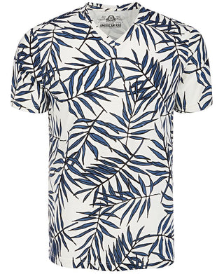 American Rag Men's Leaf Lines V Neck T-Shirt -Blue Size Medium
