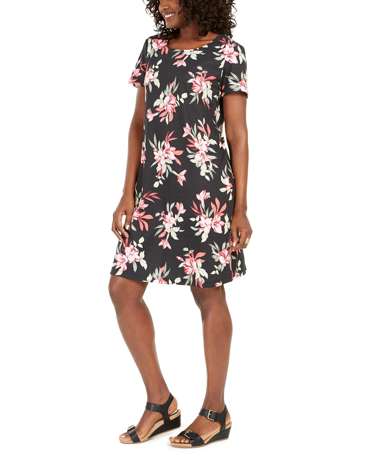 Karen Scott Women's Bali Bliss Printed Dress Black Size Small