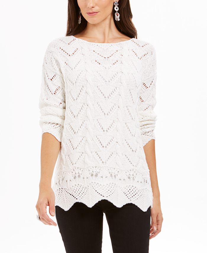 Style & Co Women's Pointelle Knit Scalloped Hem Sweater White Size XX-Large