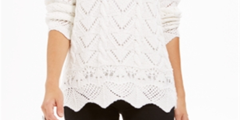 Style & Co Women's Pointelle Knit Scalloped Hem Sweater White Size XX-Large