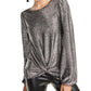 INC International Concepts Women's Long Sleeve Crew Neck Party Top Silver Size Medium