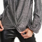 INC International Concepts Women's Long Sleeve Crew Neck Party Top Silver Size Medium