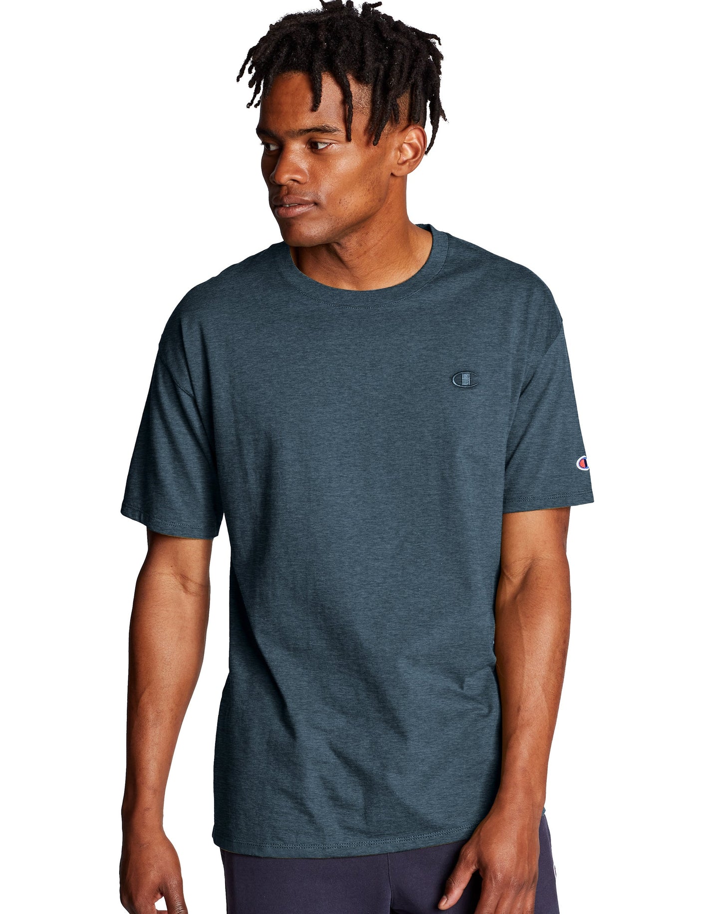 Champion Men's Crewneck Embroidered Logo Tee T-Shirt Blue Size Small