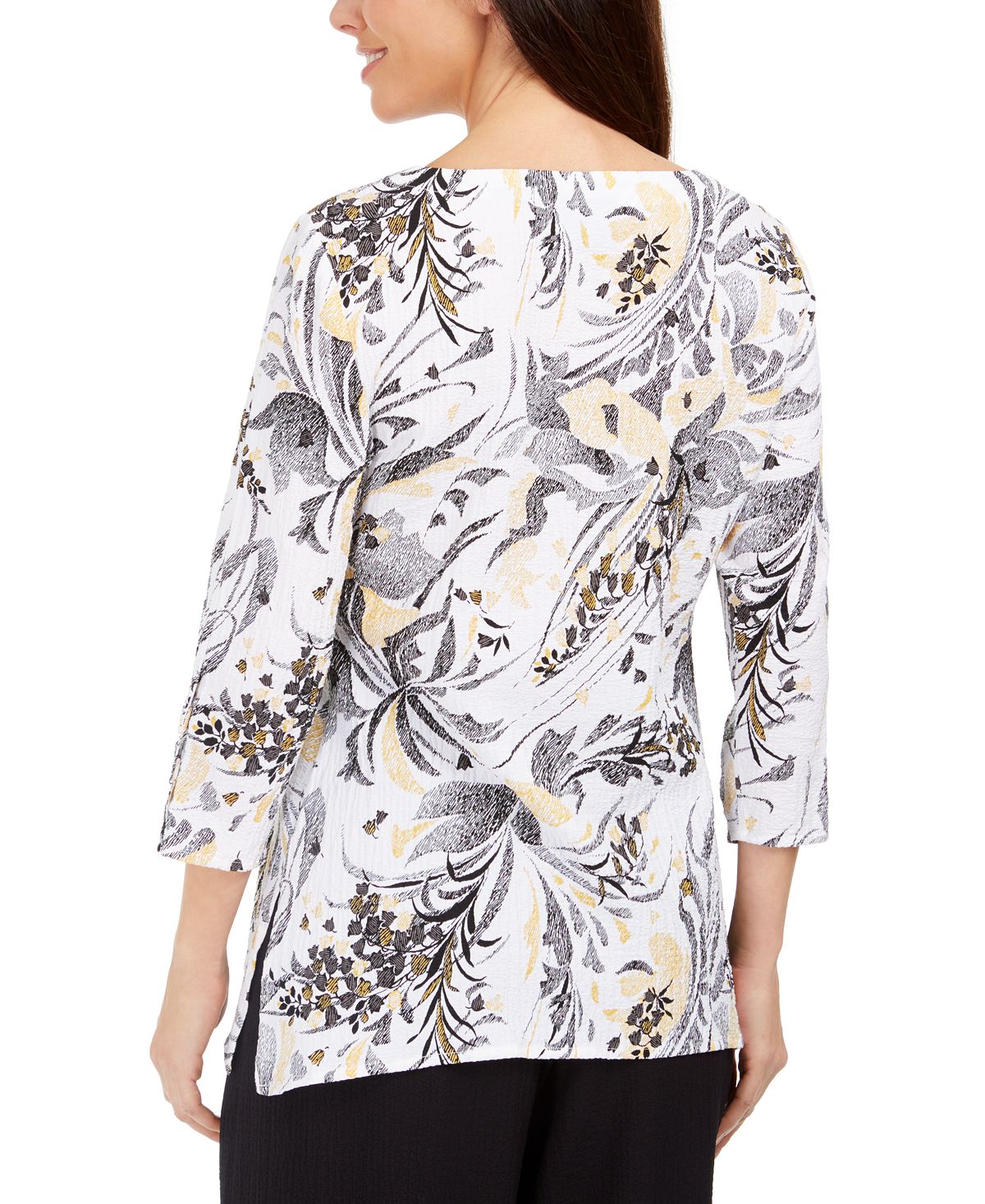 JM Collection Women's Printed Keyhole Crinkle Top White Size X-Small