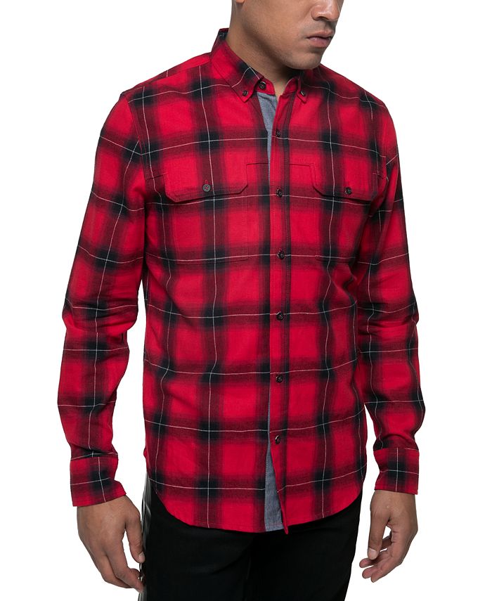 Sean John Men's Buffalo Cotton Plaid Button Down Shirt Red Size X-Large