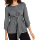 Alfani Women's Metallic Tie Front Top Gray Size XX-Large