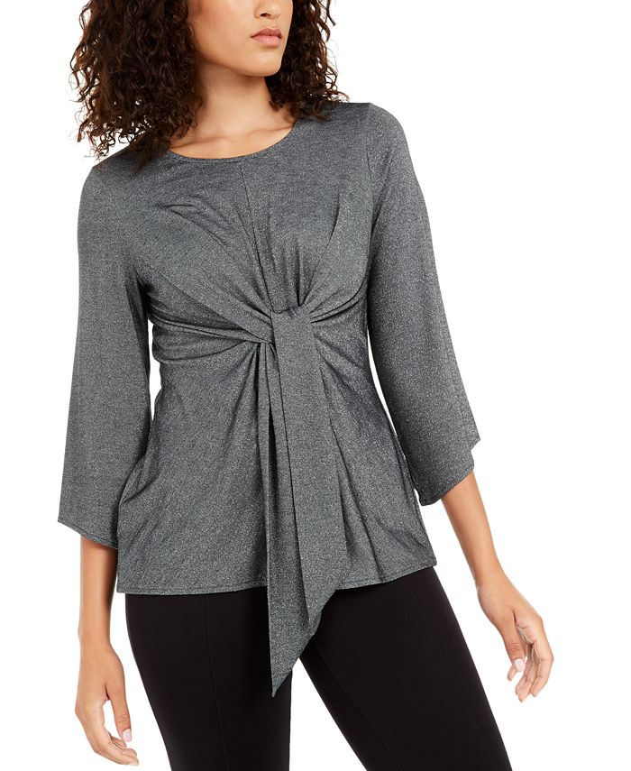 Alfani Women's Metallic Tie Front Top Gray Size XX-Large
