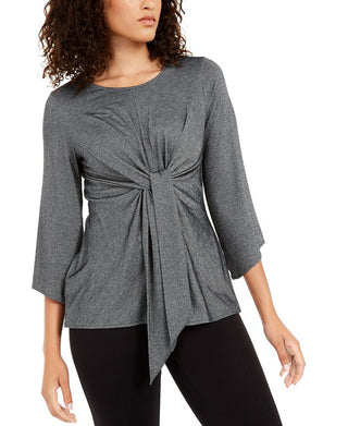 Alfani Women's Metallic Tie Front Top Gray Size XX-Large