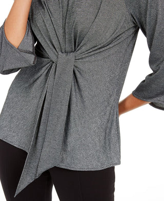 Alfani Women's Metallic Tie Front Top Gray Size XX-Large
