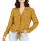INC International Concepts Women's Utility Mixed Media Button Down Top Yellow Size Large