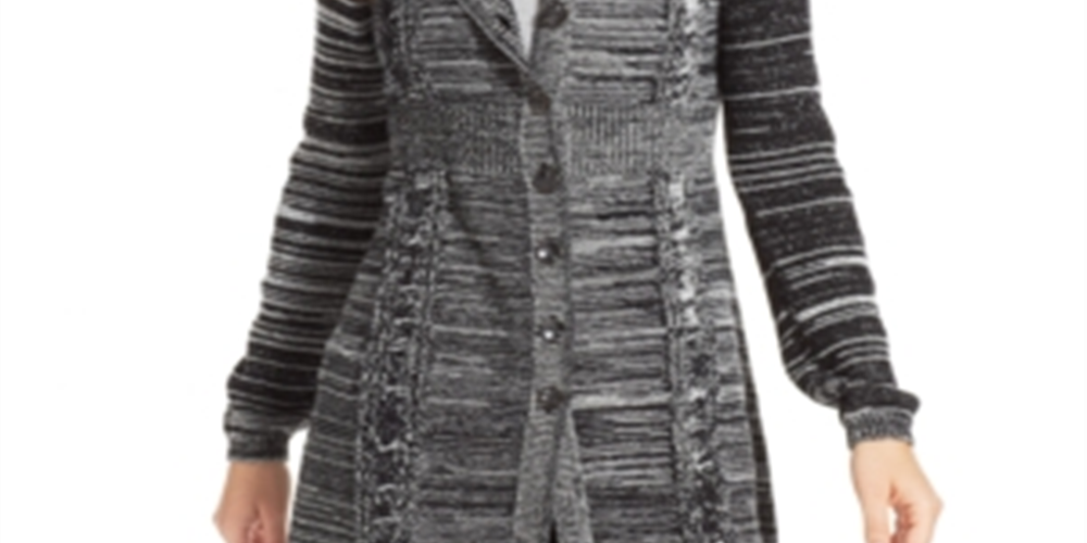 Style & Co Women's Marled Cable Knit Hooded Cardigan Black Size XL