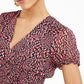 Bar III Women's Smocked Printed Top Red Size X-Large