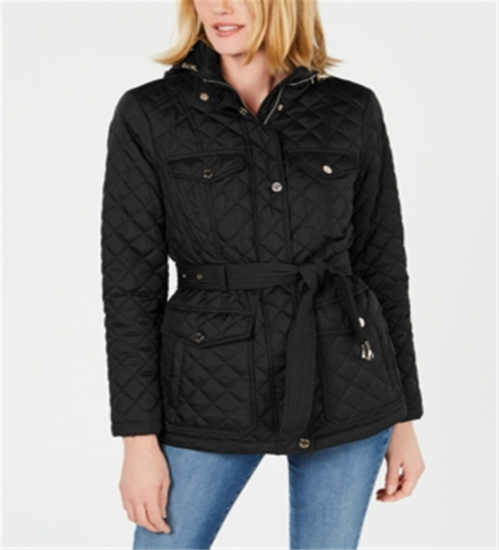Michael Kors Women's Belted Quilted Coat Black Size X-Small