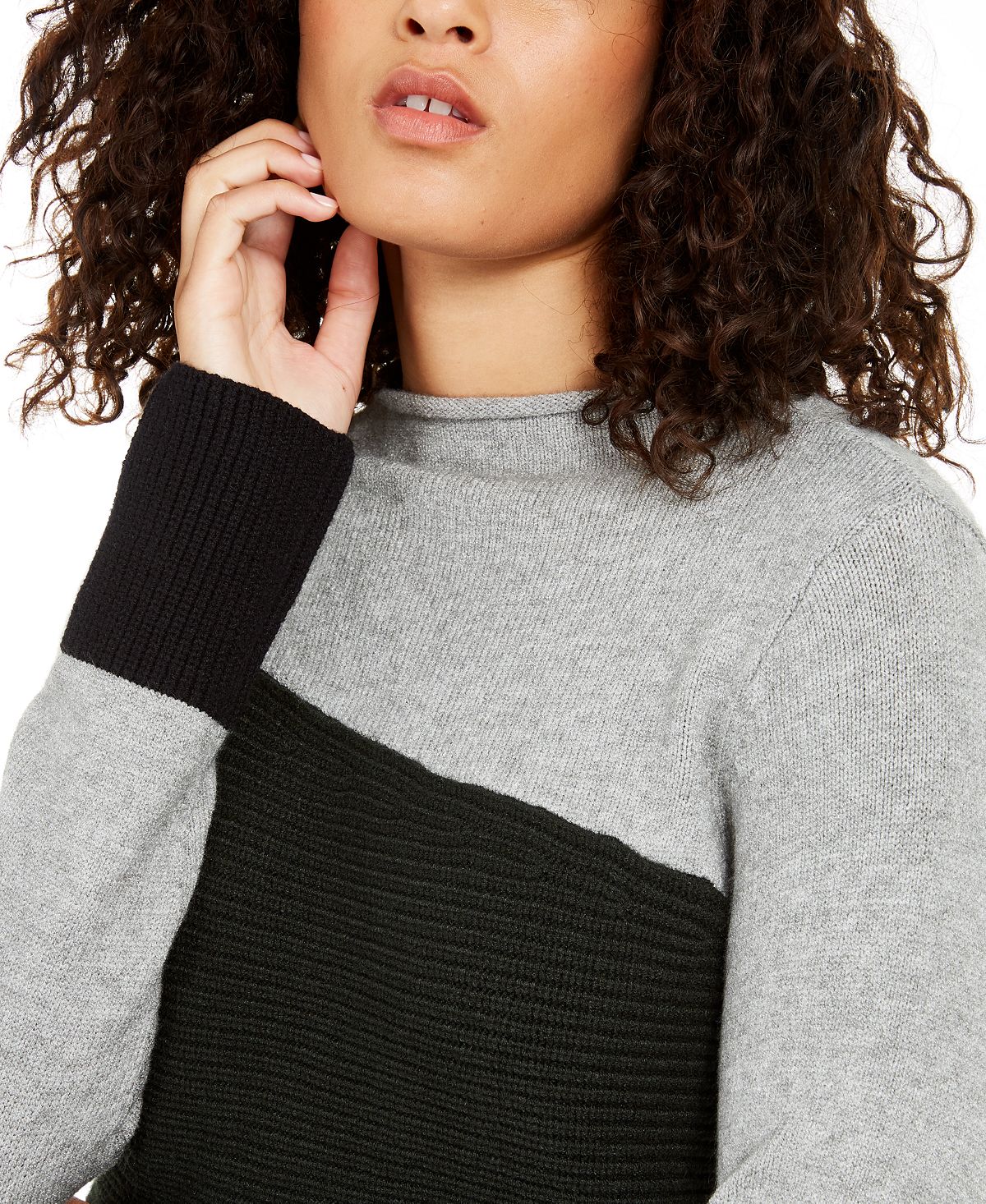 Alfani Women's Colorblocked Sweater Grey Size X-Small