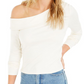 Bar III Women's Long Sleeve Asymmetrical Neckline Top White Size Large