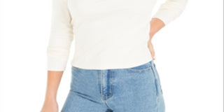 Bar III Women's Long Sleeve Asymmetrical Neckline Top White Size Large