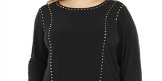 Calvin Klein Women's Crew Neck with Stud Detail Top Black Size 0X