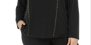 Calvin Klein Women's Crew Neck with Stud Detail Top Black Size 0X