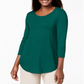 JM Collection Women's 3/4 Sleeve Solid Top Green Size Petite Small