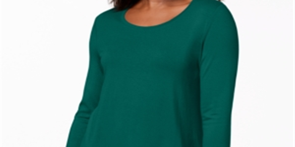 JM Collection Women's 3/4 Sleeve Solid Top Green Size Petite Small