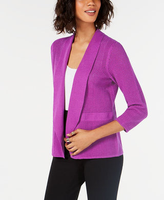 Alfani Women's Open Knit Linen Blend Cardigan Purple Size XX-Large