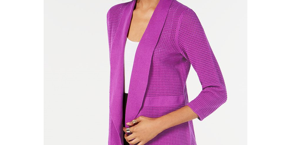 Alfani Women's Open Knit Linen Blend Cardigan Purple Size XX-Large