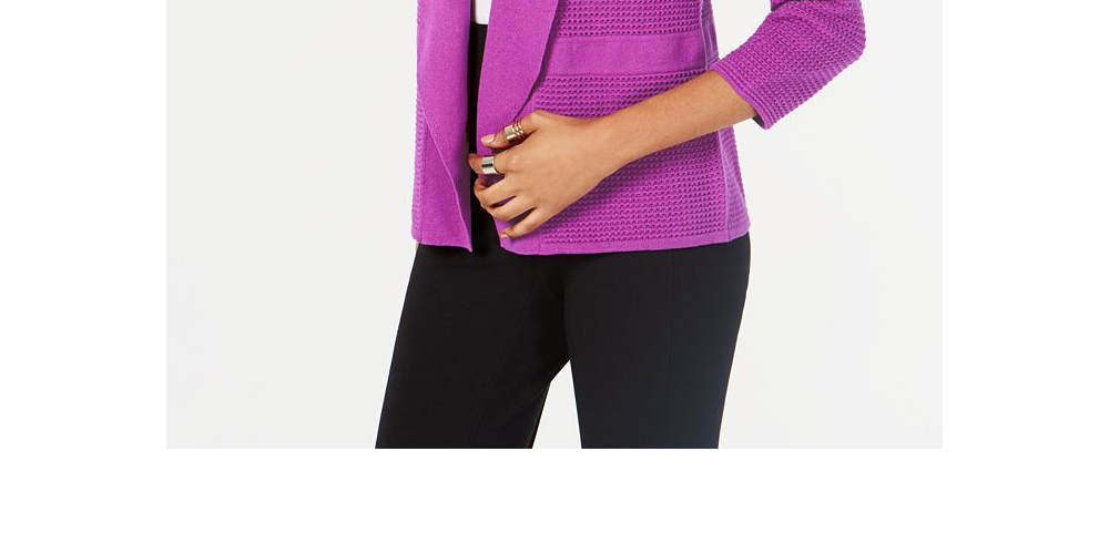 Alfani Women's Open Knit Linen Blend Cardigan Purple Size XX-Large