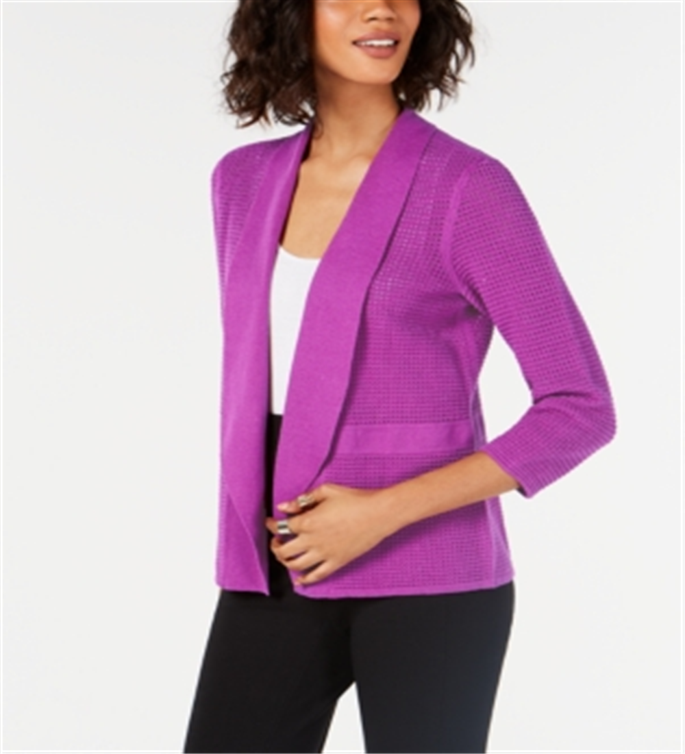 Alfani Women's Open Knit Linen Blend Cardigan Purple Size XX-Large