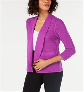Alfani Women's Open Knit Linen Blend Cardigan Purple Size XX-Large