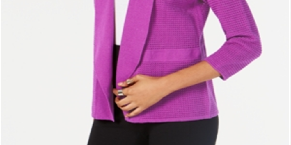 Alfani Women's Open Knit Linen Blend Cardigan Purple Size XX-Large