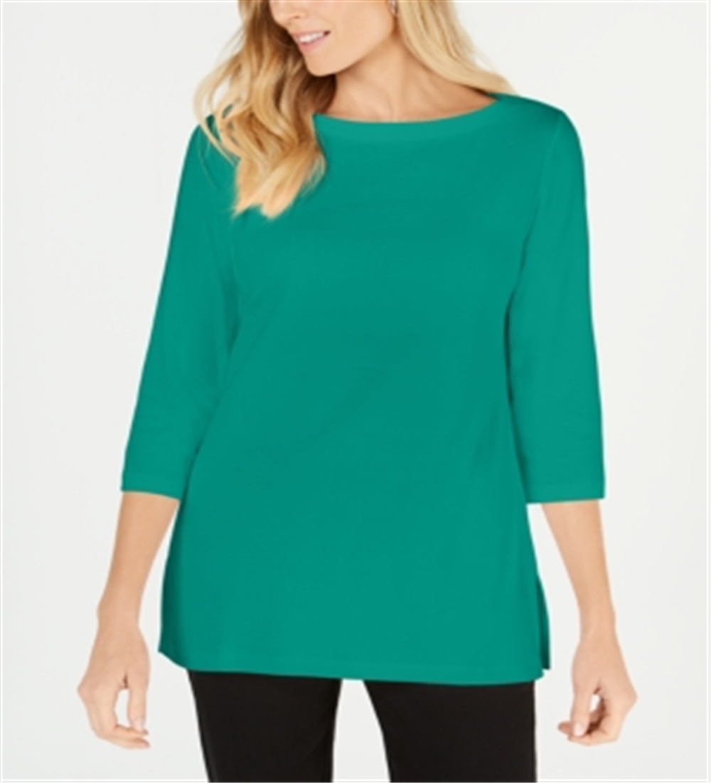 Karen Scott Women's Cotton Boat Neck 3/4 Sleeve Knit Top Green Size XX-Large