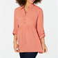 Style & Co Women's Roll Sleeve Oversized Shirt Orange Size X-Large