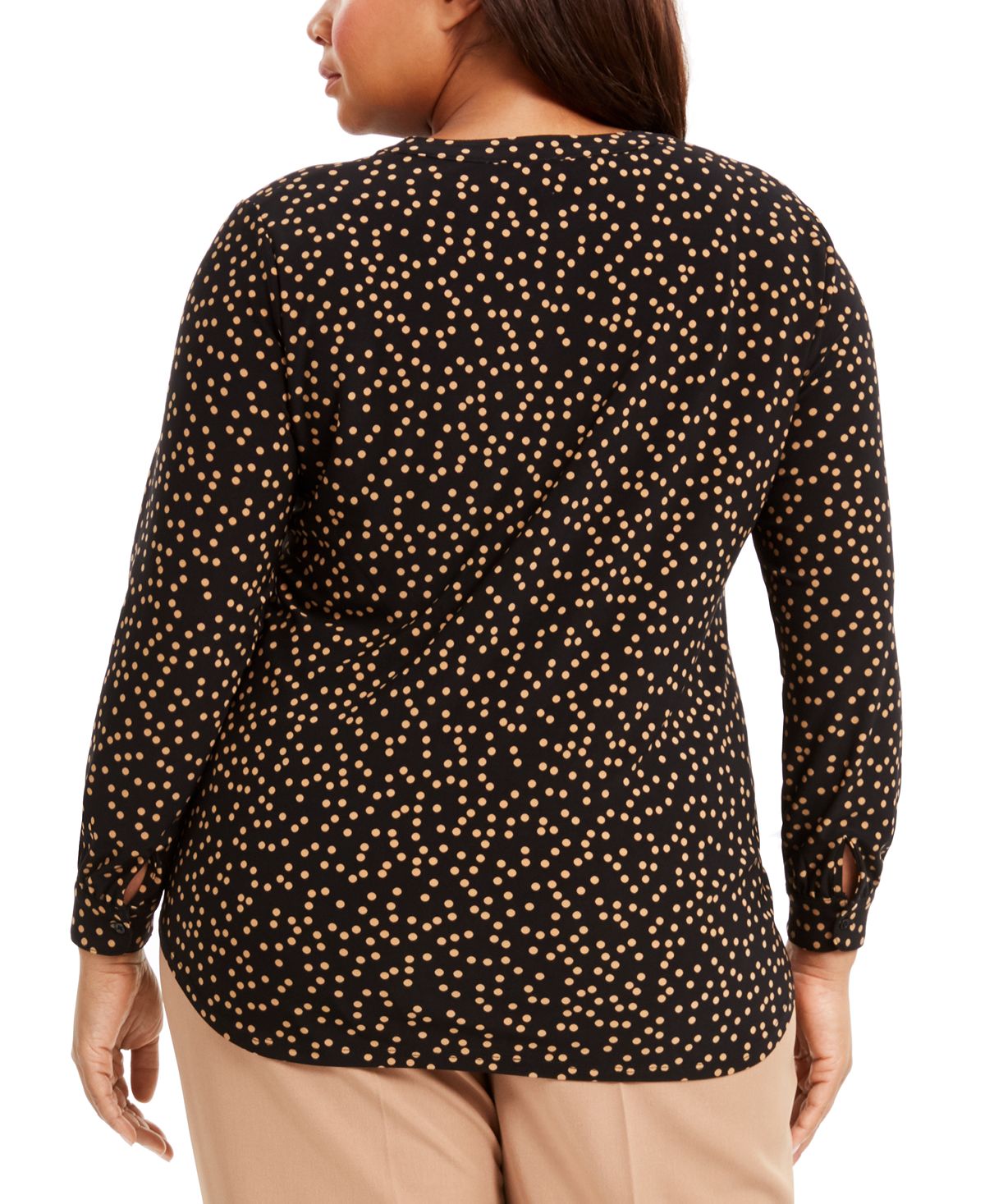 Anne Klein Women's Dot Split Neck Knit Pullover Blouse Black Size 0X