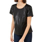INC International Concepts Women's Faux Leather T-Shirt Black Size Small