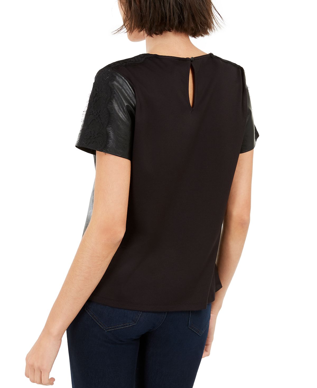 INC International Concepts Women's Faux Leather T-Shirt Black Size Small