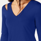 INC International Concepts Women's Cut Out V Neck Pullover Top Blue Size Small