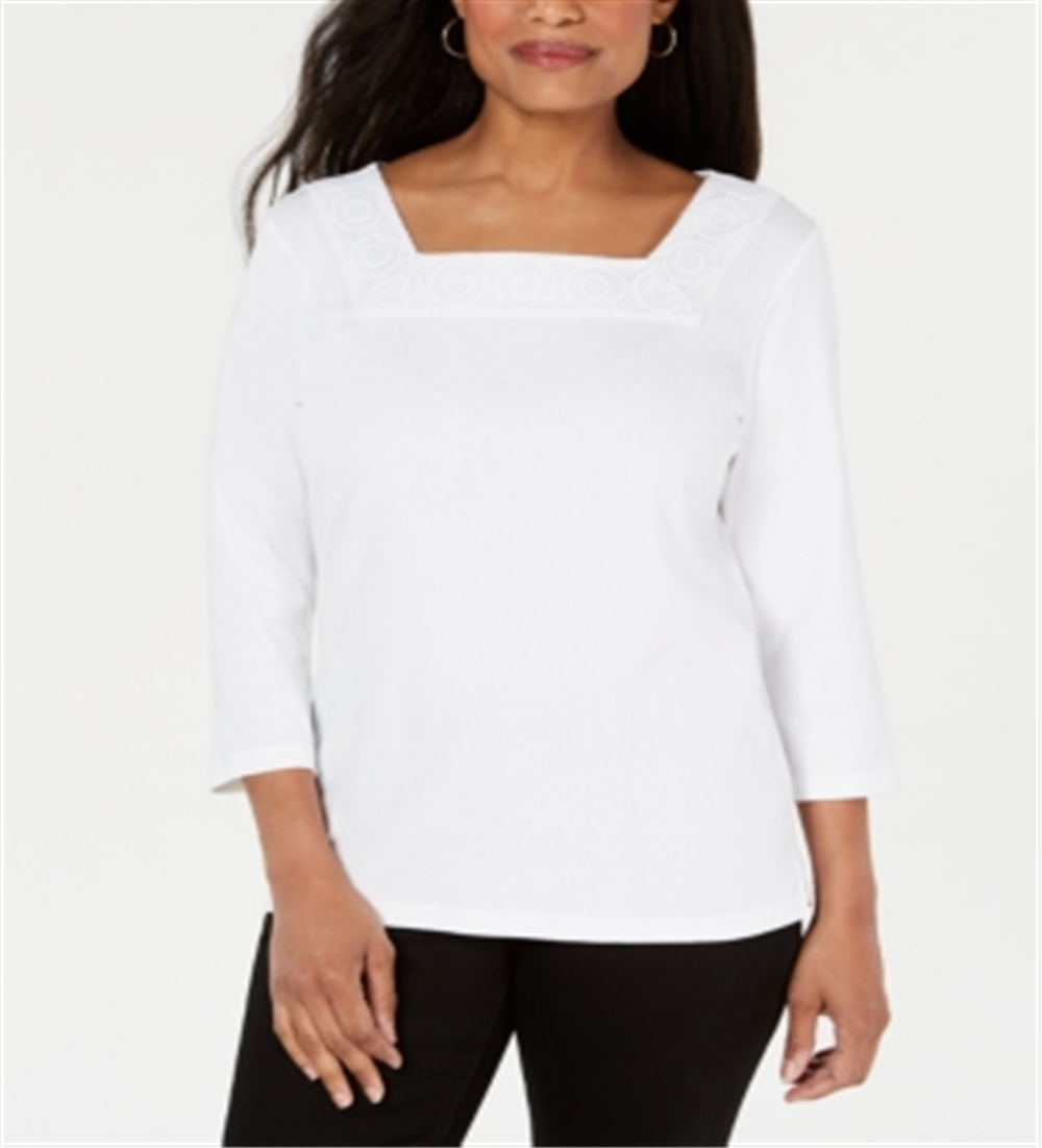 Karen Scott Women's Crochet Square Neck Top White Size XX-Large