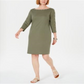 Karen Scott Women's Boat Neck Studded Dress Green Size Petite Medium