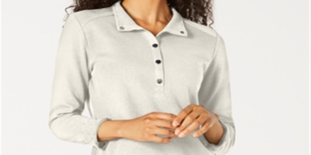 Karen Scott Women's Solid & Printed Collared Top White Size Petite L