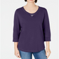 Karen Scott Women's Sport Cotton Studded 3/4 Sleeve Sweatshirt Purple Size Large