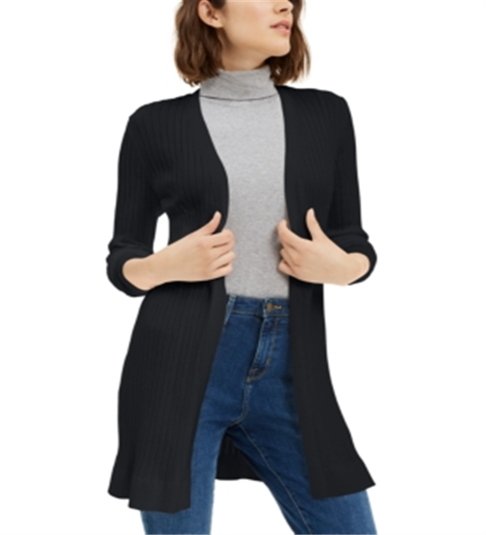 Maison Jules Women's Ribbed Open Cardigan Sweater Black Size X-Small