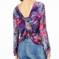 Bar III Women's Printed Long Sleeve Jewel Neck Blouse Purple Size X-Small