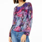 Bar III Women's Printed Long Sleeve Jewel Neck Blouse Purple Size X-Small
